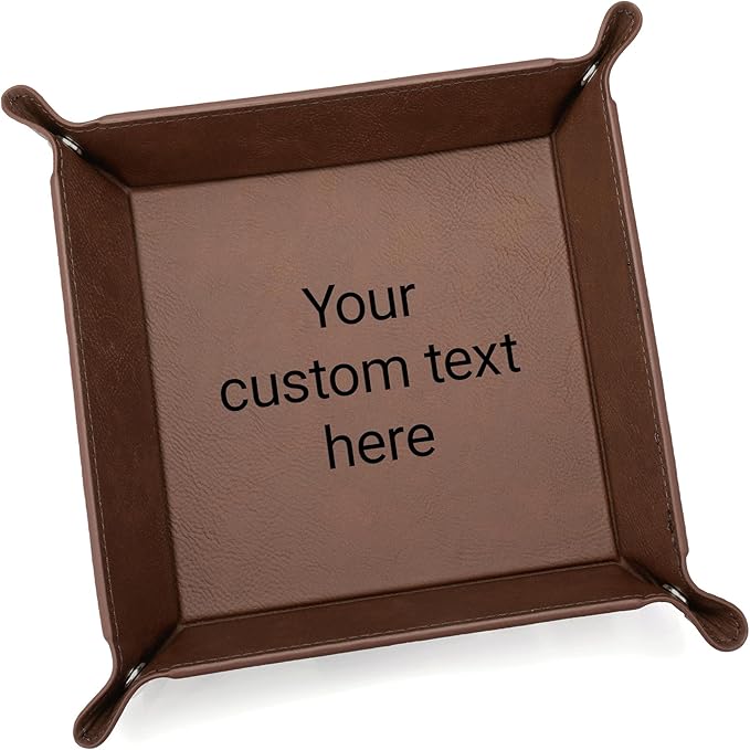 Lifetime Creations Create Your Own Personalized Valet Tray (Brown) - Custom Vegan Leather Snap Catchall, Desk Organizer, Groomsmen Gift