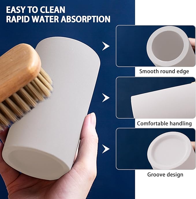 Coengwui Diatomite Toothbrush Holder for Bathroom Sink, Countertop Organizer, Quick Dry Stand Cup for Toothpaste, Razors, Makeup Brushes - Water-Absorbent & Quick-Drying (Beige, Height 4.3")