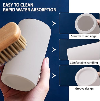Coengwui Diatomite Toothbrush Holder for Bathroom Sink, Countertop Organizer, Quick Dry Stand Cup for Toothpaste, Razors, Makeup Brushes - Water-Absorbent & Quick-Drying (Beige, Height 4.3")