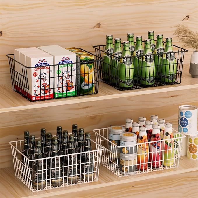 SANNO Black Wire Baskets Freezer Bin Organizer for Home, Bathroom, Closet Organization, set of 8, 15.7inch
