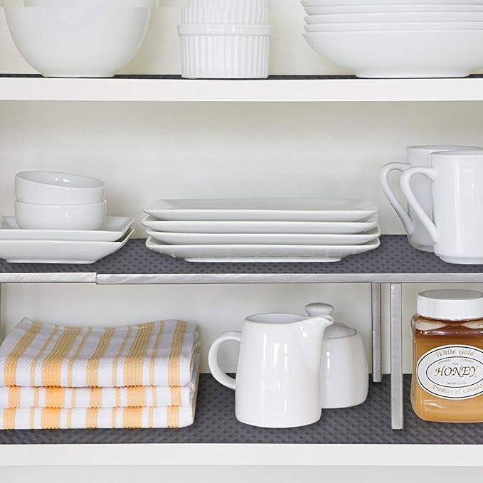 HooTown Shelf Liner Kitchen Cabinet Drawer Mats 17.5 Inch Wide x 196.8 Inch Long, Non Slip EVA Plastic Washable Oil Proof Pad for RV Drawer, Dish Plate Slippery Protection, Gray