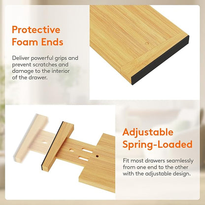 Lifewit 5 Pack 4" High Bamboo Drawer Dividers, 17-21.5" Adjustable Drawer Organizers for Clothes, Wood Dresser Drawer Divider, Expandable Deep Drawer Separators for Dresser, Kitchen, Bedroom, Bathroom