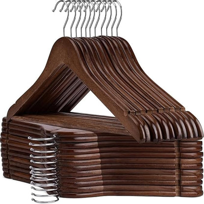 Kings Lifestyle Hub Wooden Hangers Premium Natural Wood Hanger Well Polished Ergonomic Design & Sharply Cut Notches with Swivel Hook (Brown, Pack of 30)