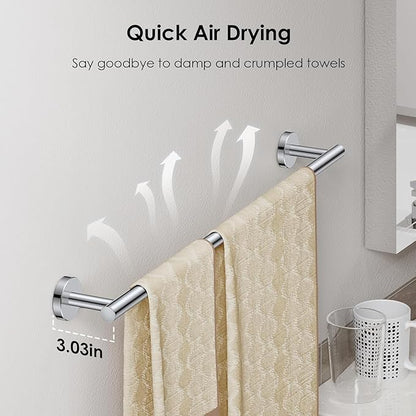 FORIOUS Towel Bar Wall Mounted, Stainless Steel Towel Racks for Bathroom, Includes Wall Mounting Hardware (Chrome, 32 Inch)