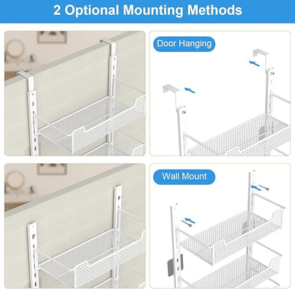 12.3" W Narrow Over the Door Pantry Organizer, 8-Tier Over the Door Organizer with Adjustable Basket, Pantry Door Organization for Pantry Kitchen Storage Room Spice Rack, White