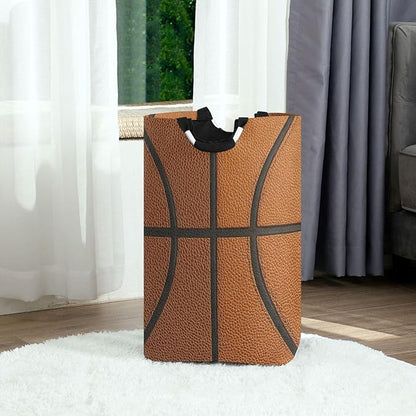 Laundry Hamper Basket Basketball Texture Brown Storage Basket Collapsible Clothes Hamper with Handle Nursery Hamper Blanket Basket for Dirty Clothes Living Room Bathroom