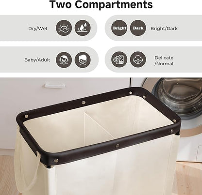 StorageWorks 2 Section Laundry Hamper, Rolling Laundry Cart with Wheels and Handles, Laundry Room Double Sorter for Organizer and Storage, 26.4 Gal(100L), Beige