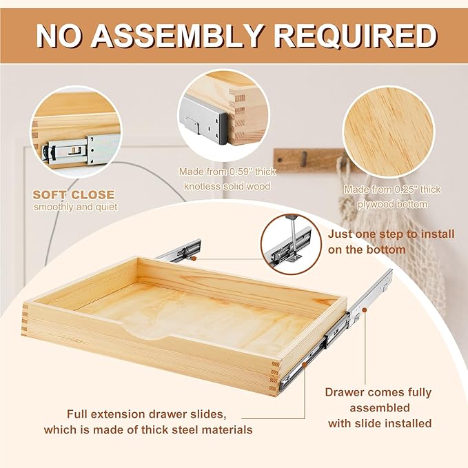 Sintuff 4 Set Wooden Pull out Tray Cabinet Organizer Gentle Close Roll out Shelves for Kitchen Cabinets Fully Assembled Slide Pantry Shelves (24'' X 21'')