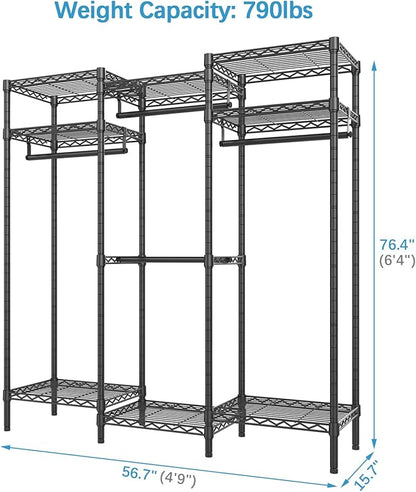 VIPEK V5i Garment Rack Bedroom Armoires Freestanding Closet Organizer, Portable Wardrobe Closet Heavy Duty Clothing Rack with 8 Adjustable Shelves & 4 Hang Rods, 56.7" Lx15.7 Wx76.4 H, Black (Medium)
