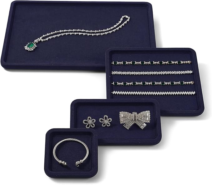 Woodten Premium Microfiber Jewelry Display Tray - Small Blue Velvet Organizer for Rings, Earrings, Necklace, Bracelet - Photograph, Trade Show, Dresser Storage (10x10cm, XS)