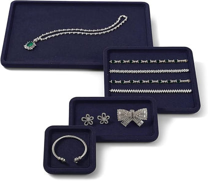 Woodten Premium Microfiber Jewelry Display Tray - Small Blue Velvet Organizer for Rings, Earrings, Necklace, Bracelet - Photograph, Trade Show, Dresser Storage (10x10cm, XS)