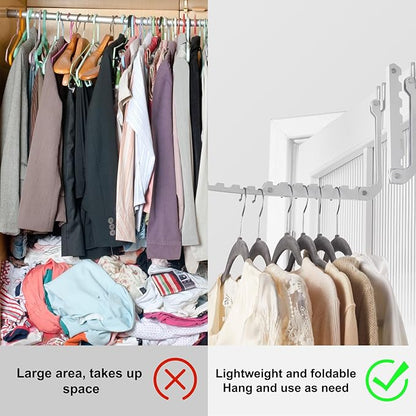 YAZYBHA Over The Door Hooks Hangers, 1 Pack Extend Foldable Over The Door Drying Rack for Laundry, Overdoor Hanger Hook with 6 Groves + 5 Ertra Groves for Towel, Coat, White