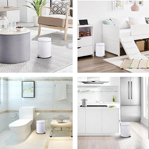 5 L Round Step Pet Trash with Lid,Mini Metal Pedal Bin,Small Garbage Can Wastebasket for Home,Car or Office，White