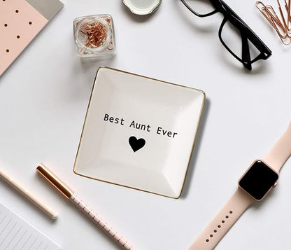 Simply Charmed Best Aunt Ever Gift – Ceramic Jewelry Dish or Ring Holder – BAE Trinket Tray - Elegant Valentine's Day or Birthday Gift for Auntie