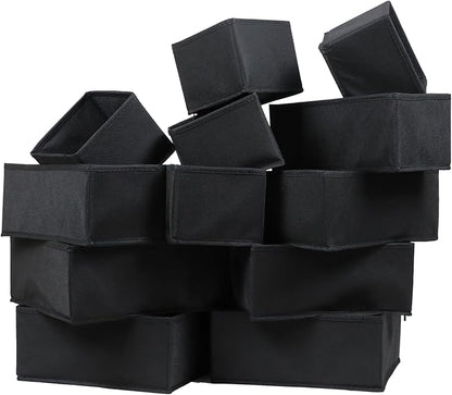 12 Pack Drawer Organizer Clothes, Foldable Fabric Dresser Organizer Closet Organizers and Storage Box for Underwear,Folded Clothes,Baby Clothing,Socks,Bra,Towels,Ties(12 Pack,Black)