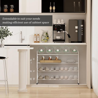 Expandable Shoe Rack, 4-Tier Metal Small Shoe Rack, Adjustable Shoes Organizer, Storage Shelf for Closet, Entryway, White