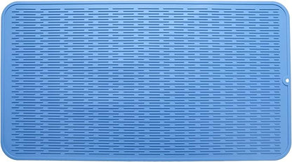 Silicone Dish Drying Mat for Multiple Usage,Easy clean,Eco-friendly,Heat-resistant Silicone Mat for Kitchen Counter or Sink,Refrigerator or Drawer Liner Lichen BlueL 4XL 32 inches x 18 inches