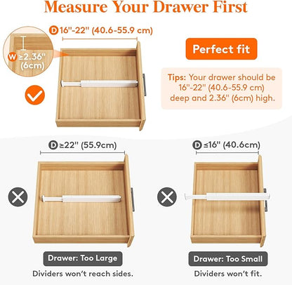 Lifewit 8 Pack Kitchen Drawer Dividers 2.36" High, 16"-22" Adjustable Drawer Organizer for Utensils/Clothes/Makeup, Plastic Expandable Separators in Dresser/Bedroom/Bathroom/Office Storage