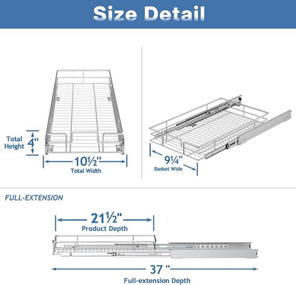 Pull Out Cabinet Organizer 10½" W x 21½" D, Heavy Duty Cabinet Pull Out Shelves, Slide Out Drawers Organization for Kitchen Cabinets Bathroom