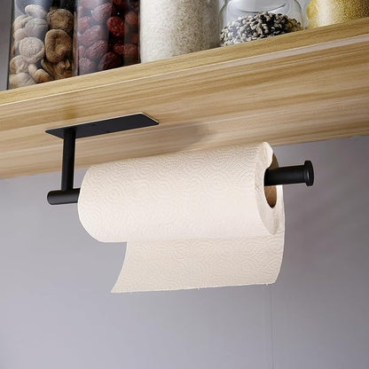 Paper Towel Holders,Paper Towels Rolls,Paper Bulk- Self-Adhesive Under Cabinet Wall Mount Countertop Both Available in Adhesive and Screws for Kitchen Pantry Sink Bathroom Stainless Steel-Black