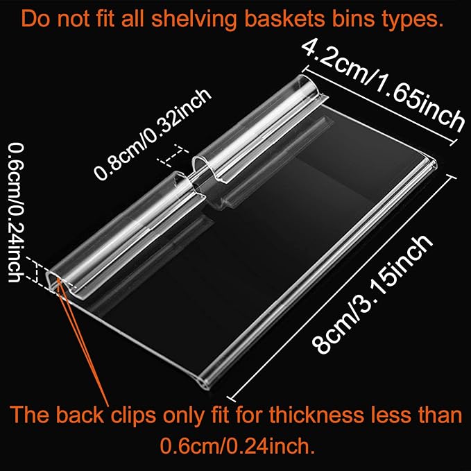 50PCS Basket Bin Labels Clip On,Clear Plastic Wire Shelf Price Tags,Labels for Storage Bins,Merchandise Sign Display Holder,50PCS Paper Inserts Included(Size:3.15x1.57inch/8x4cm)