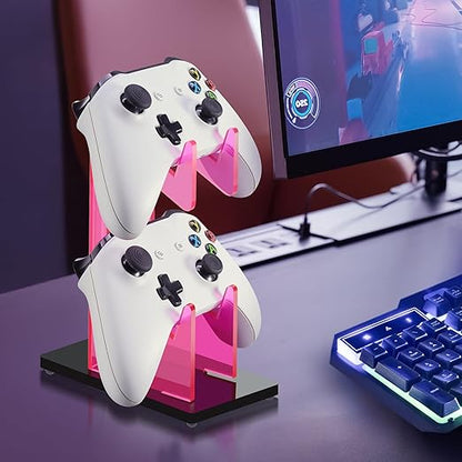 NiHome Rose Pink Acrylic 2-Tier Universal Game Controller Headset Holder Stand for PS5 Xbox ONE Switch Colorful Controller Stand Gaming Accessories Anti-Slip Stable Acrylic Clear Headphone Holder