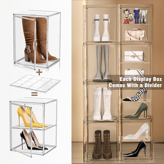 DAYOOH Tall Boot Storage Box Super Large Boot Storage Organizer for Closet Clear XX-Large Acrylic Dispaly Case with Magnetic Lids for Shoe,Helmets,Figures