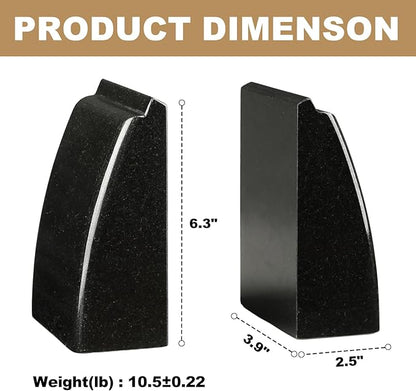 Koville Granite Bookends for Shelves, 10Lbs Large Bookends for Heavy Books, Non-Slip Heavy Duty Book Stopper for CD/Movies, Aesthetic Decorative Book Ends for Bookshelf Table Home Office(Black)