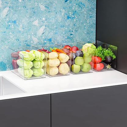 6 Pack Plastic Clear Bins for Organizing- With Handle -11″ Large Pantry Organizer Bins for Shelves Snack,Food or Cleaning Supplies,Fridge Organizers and Storage,Acrylic Kitchen Storage Containers