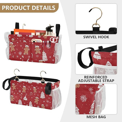 CuwrYet Bedside Caddy Hanging Bunk Bed Caddy Bed Organizer Hanging Pocket with 2 Hooks Bedside Storage Organizer Pocket Bag Holder Gingerbread Christmas Tree01
