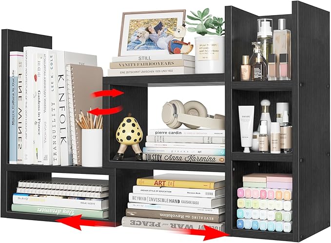 Desk Shelves Desktop Orgnizer Shlef - Black Office Organization for Top of Desk Organizers and Accessories Corner Bookshelf Table Top Shelving Small Hutch Decorations for Office