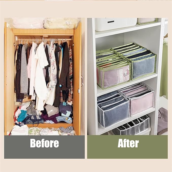 TIGARI Wardrobe Clothes Organizer, Drawer Organizers for Clothing, Closet Storage Organizer, Dresser Drawer Organizers for Thin Jeans, Trousers, T-shirts, Skirts (Gray,3 Pcs Large)
