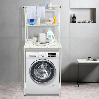 Over Washer and Dryer Shelves, 3 Tiers Laundry Room Storage and Organizer Standing Shelf, Metal Freestanding Clothes Drying Rack, Space Saving Organizers Shelf 27.1" W x 23.6" D x 69.5" H (White)