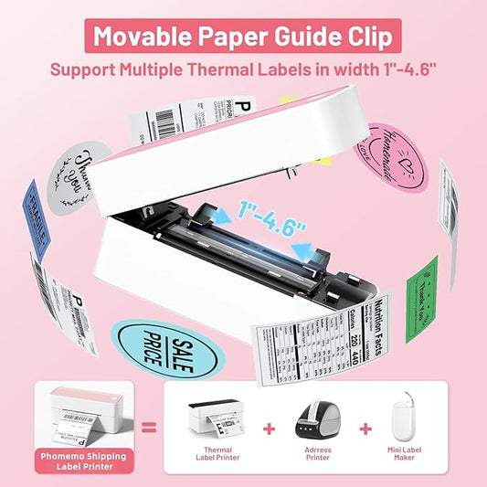Phomemo Thermal Shipping Label Printer, 241BT Label Printer for Small Business &Shipping Packages, Pink 4x6 Bluetooth Thermal Printers Compatible with Android iOS Windows, Amazon, Ebay,UPS, Shopify