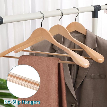 ABHENG Solid Wood Suit Hangers, 10 Pack, Coat Hangers with Non Slip Trouser Bar, 360° Swivel Hook, Heavy Duty Wide Hangers for Suit, Coat, Jacket, Trousers, Pants,17.3" W x 9" H, Dark Walnut AWY0410N