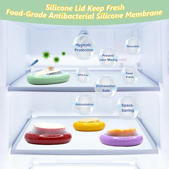 AWLGAK Avocado Saver and Onion Holder -Set of 4 Reusable Fruit and Veggie Savers for Fridge - BPA-Free, Prevent Flavor Mixing, Keep Fresh (Cyan, Purple, Red And Yellow)