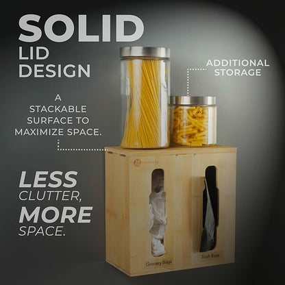 2-in-1 Bamboo Plastic Bag Holder and Trash Dispenser – Small/Compact (Standard Trash Bags Only), Cabinet, Under Sink Storage, Pantry & Laundry Room Organization, Kitchen Must Haves 2026