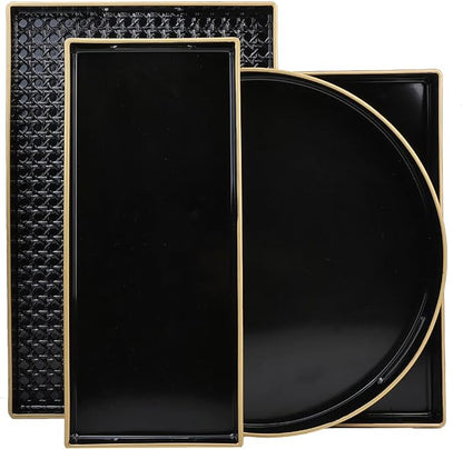 Black Round Decorative Tray with Handles, 13" Elegant Coffee Table Serving Tray for Ottoman Living Room, Bathroom, Outdoors, Breakfast