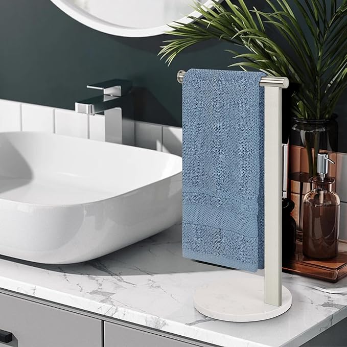 Stainless Steel L-Shaped Hand Towel Holder, SUS304 Bathroom Towel Rack with Thickened Base for Countertop Vanity (Brush Nickel)