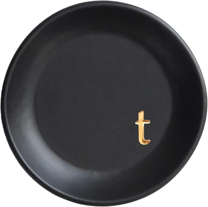 COLLECTIVE HOME - Ceramic Jewelry Tray, Decorative Trinket Dish for Rings Earrings Necklaces Bracelet Watch Keys, Birthday Mother's Day Christmas Gift for Women, 4.75", Black Surface (t)