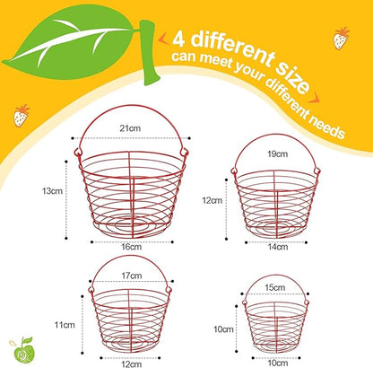 4 Pieces Egg Baskets for Collecting Fresh Eggs with Handle Chicken Wire Egg Basket Metal Storage Basket for Gathering Transporting Eggs Fruit Food Farmhouse Kitchen Decoration 4 Size(Red)