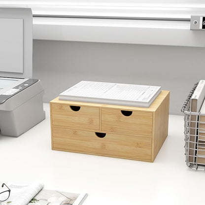 Bamboo Desk Drawer Organizer, Large Desktop Organizer with Drawers Tabletop Storage Organization Box for Office Home Toiletries Supplies Vanity, No Assembly Required (L-3 Drawers)