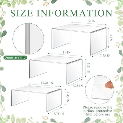 3 Pcs Extra Large 12,11,10.25 Inch Acrylic Display Risers Clear Acrylic Shelf Riser Display Stands 5 mm Thick Rectangular for Collectibles Figures