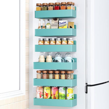 Magnetic Spice Rack for Refrigerator, Kitchen Organizer and Storage Shelf, Blue (6 Pack)…