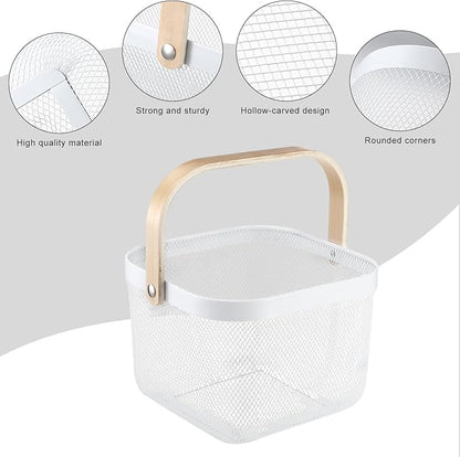 Roshtia 6 Pcs Metal Mesh Steel Basket with Handle, Rustic Square Wire Harvest, Shopping Baskets for Retail Store Garden Bathroom Kitchen(8.46 x 8.46 x 6.5 Inch,White)