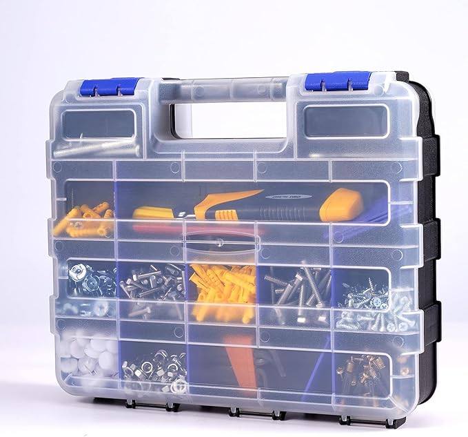 Hardware Organizer Box 34 Compartments Small Parts Organizer with Removable Dividers Durable Plastic Double Side Tools Box Screw Organizers For Nuts, Bolts, Screws, Nails 2Pack