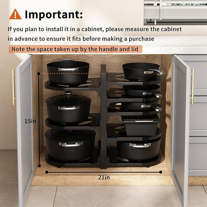 Fovkdcvw Adjustable Heavy Duty Pots and Pans Organizer Under Cabinet, 8-Tier Pot and Pan Organizers Inside Cabinet, Kitchen Cabinet Organizers and Storage, Black