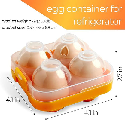 Plastic Egg Container for Refrigerator - Shockproof 4 Grid Fresh Egg Storage Box - Stackable Egg Holder for Fridge or Camping - Reusable Egg Carton - Portable Egg Holders for Fresh Eggs