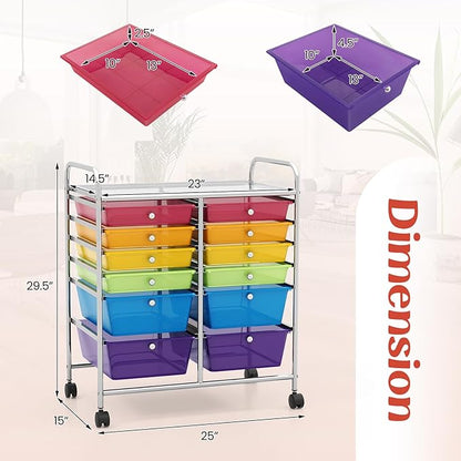 ARLIME 12-Drawer Rolling Storage Cart, 12 Drawer Organizer Trolley, Scrapbook Paper Organizer, Suitable for Office and School, Rolling Office Storage Tools