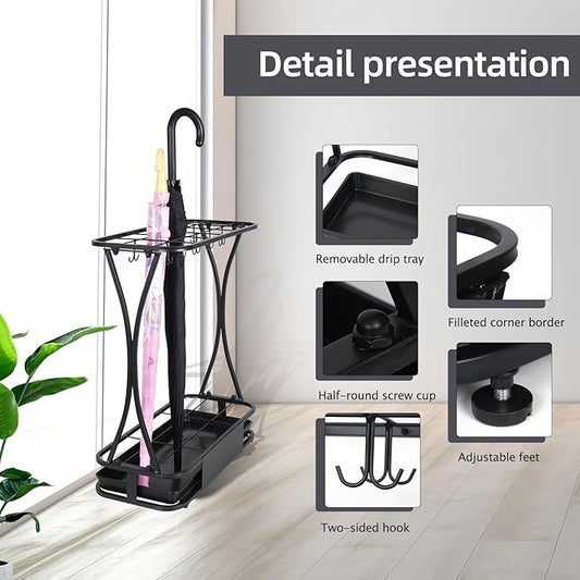 Umbrella Stand Rack with 18 slots Umbrella Holder for Entryway Umbrella Holder with Removable Drip Tray,Black Large